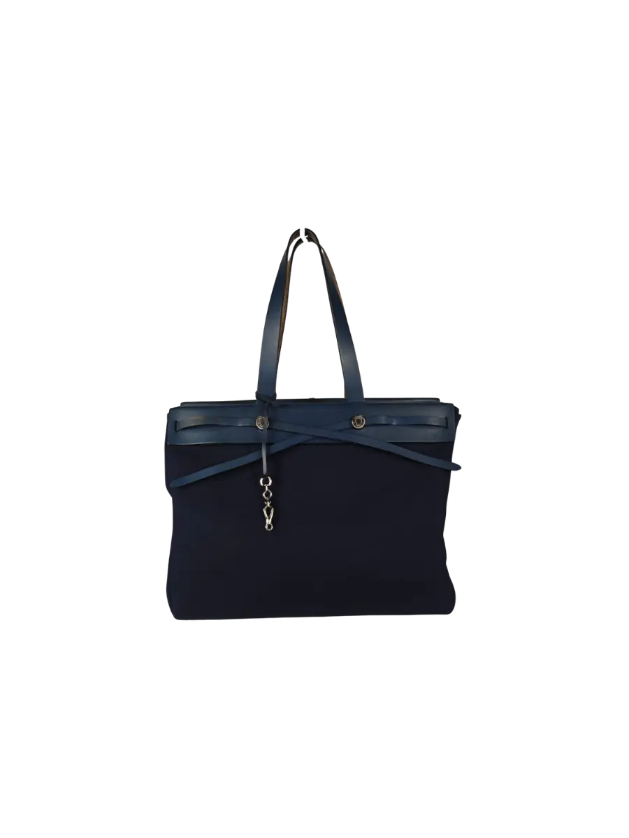 Sac Hermès Herbag en toile et cuir bleu nuit