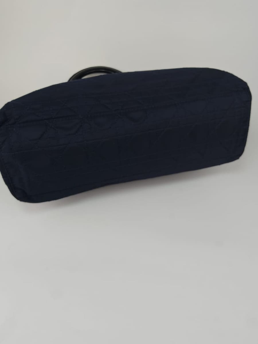 Dior Lady Dior Cannage Large Nylon & Cuir Bleu Marine Sellier Vintage