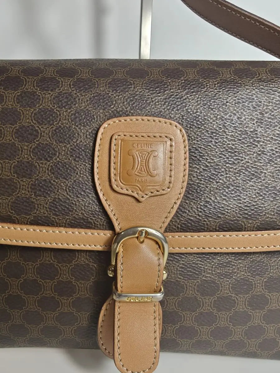 Céline Crossbody Macadam Toile & Cuir Beige Sellier Vintage