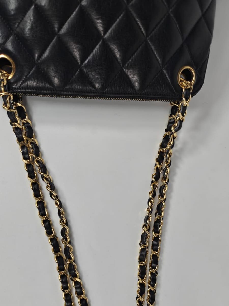 Chanel Sac Porté Épaule Lambskin Noir Sellier Vintage