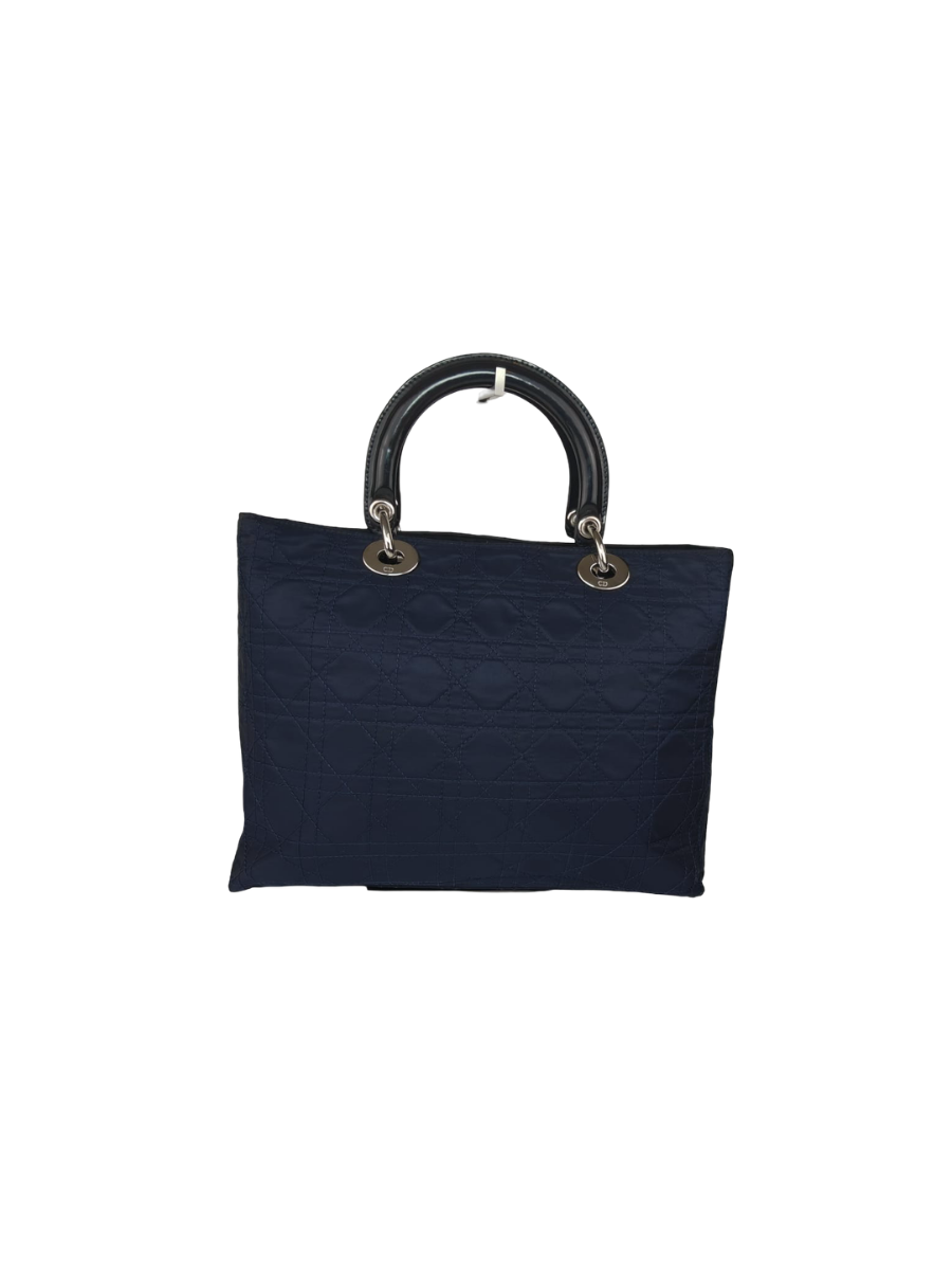 Dior Lady Dior Cannage Large Nylon & Cuir Bleu Marine Sellier Vintage