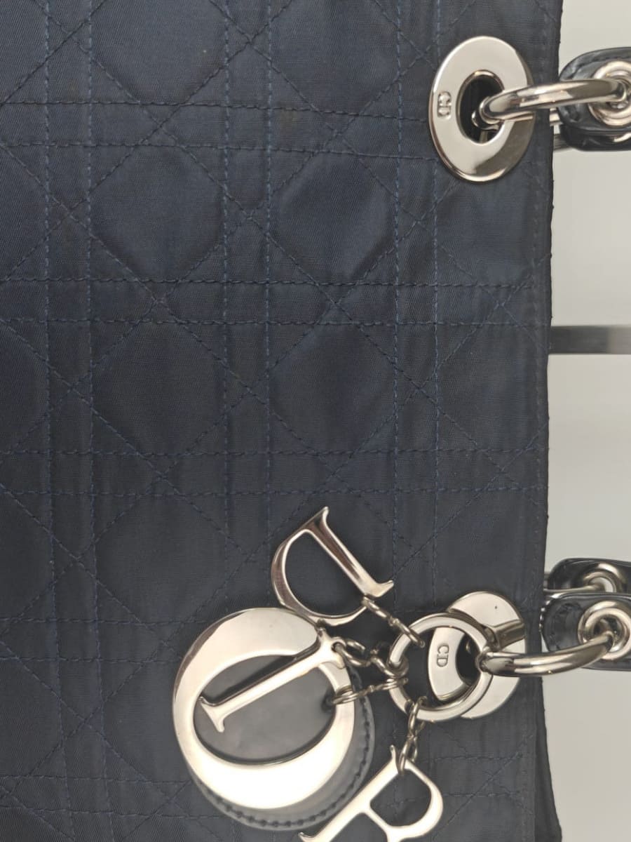 Dior Lady Dior Cannage Large Nylon & Cuir Bleu Marine Sellier Vintage